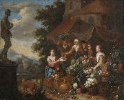 Circle of Pierre Gobert Verkauf von Gemuse und Blumen an einem italienischen Marktstand oil painting picture wholesale